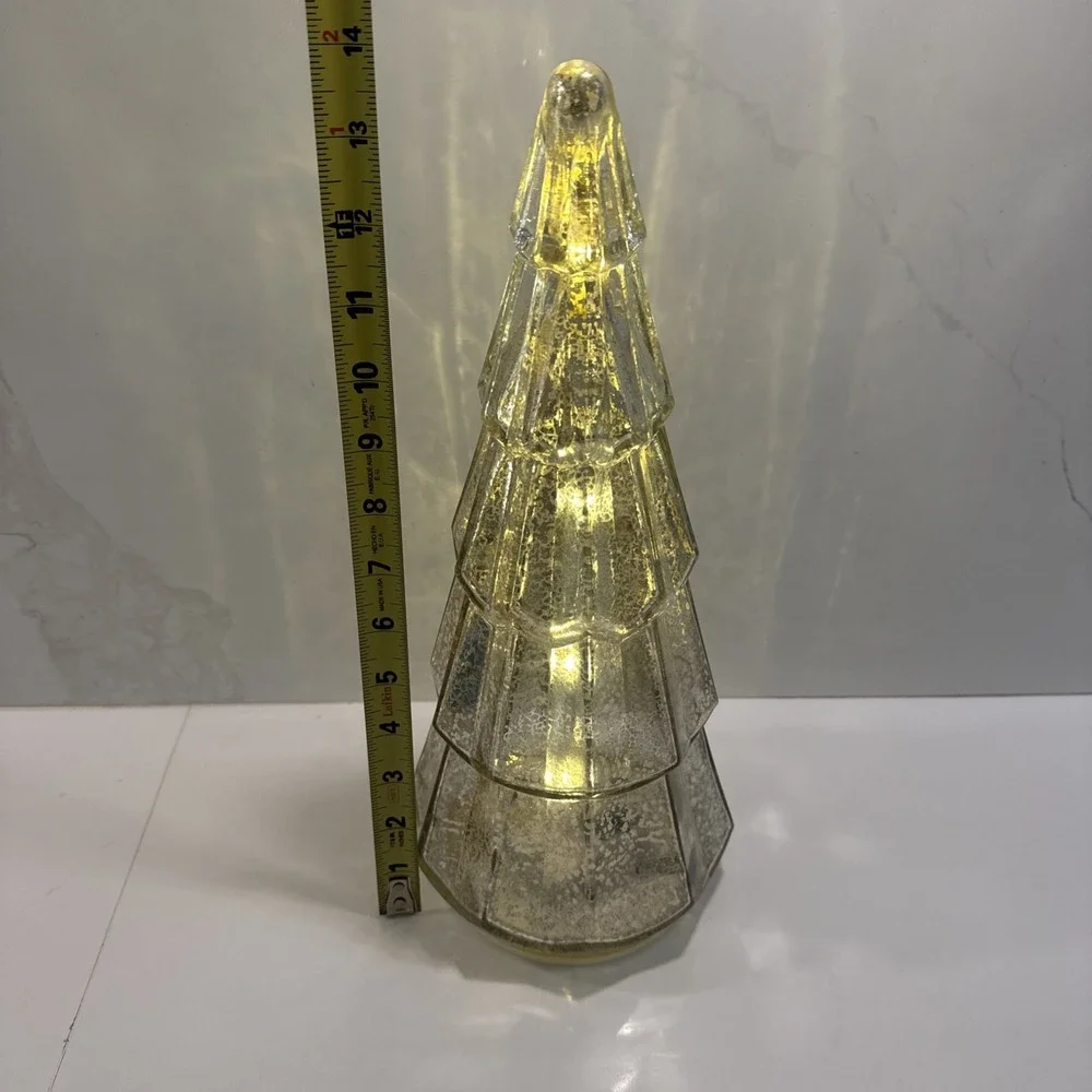 14in Light Up Christmas Teee Decor Glass Battery Operated